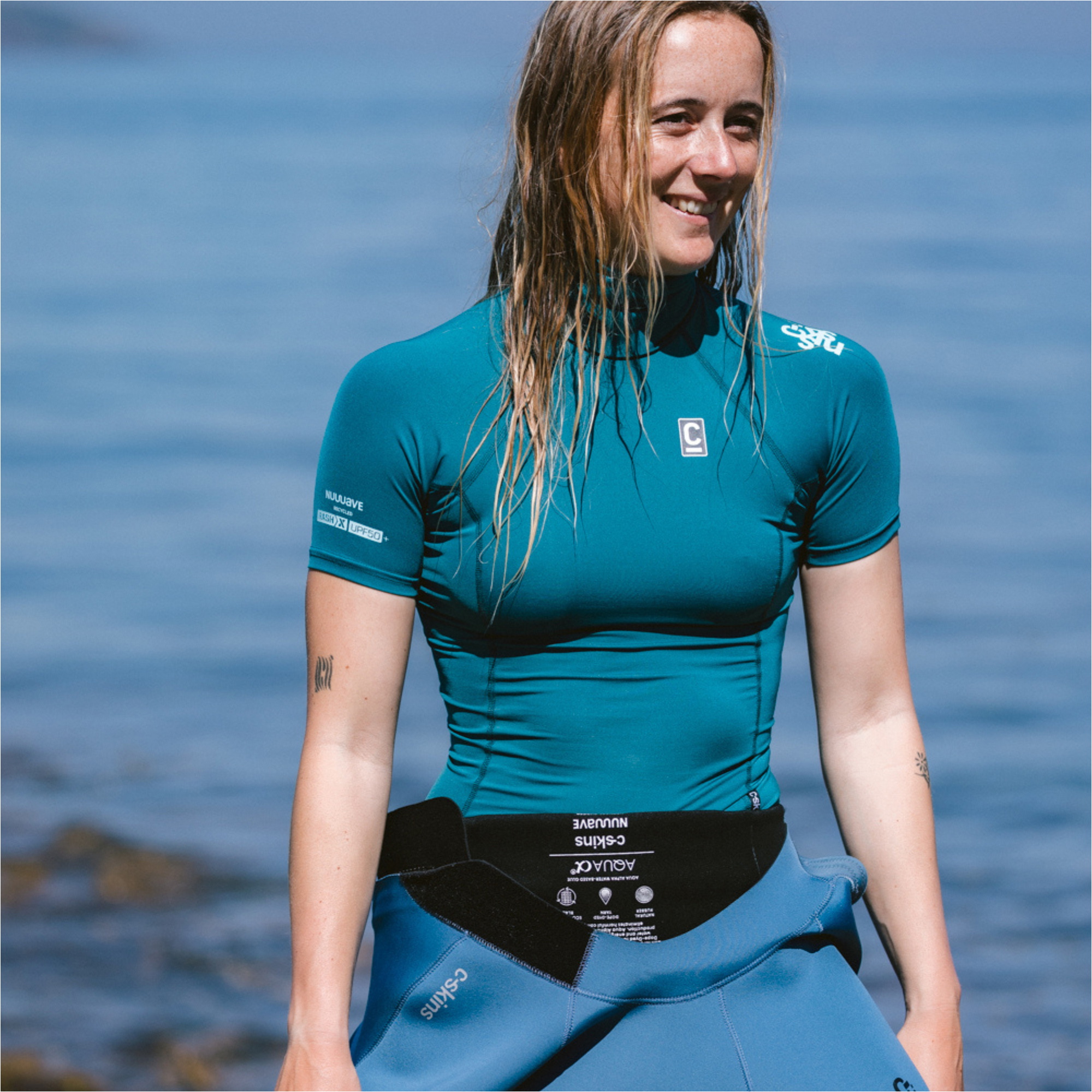 2026 C-Skins Womens Nuwave Rash X Short Sleeve Vest C-NLYSSWT - Emerald / Light Blue